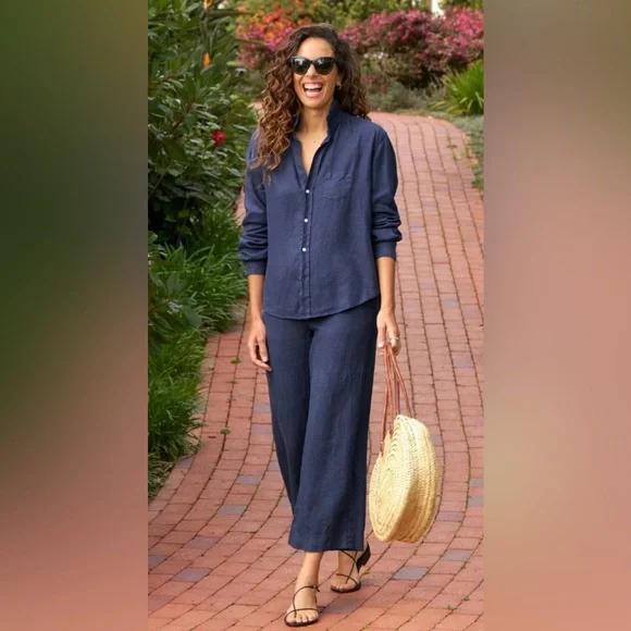 Frank & Eileen Linen Set Eileen Button Down and Pull On Pant in Blue - Medium - Picture 2 of 16